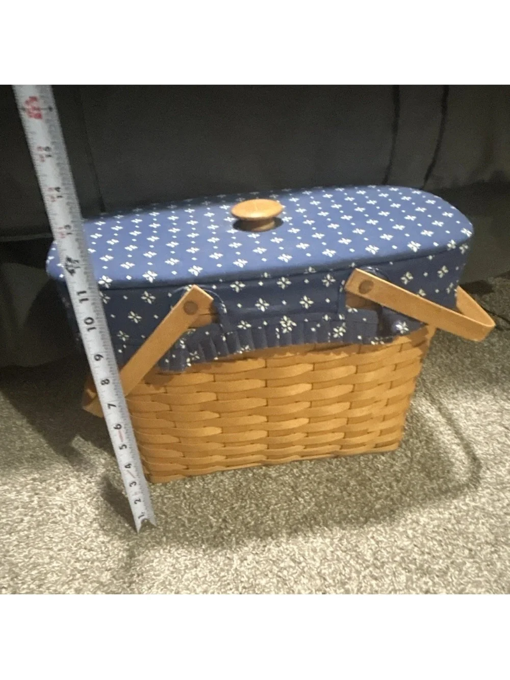 Longaberger Woven Basket with Blue Fabric Liner